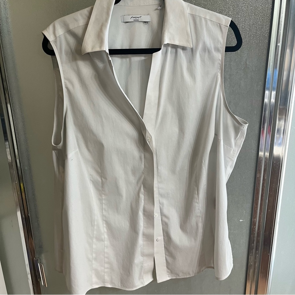 Foxcroft no iron sleeveless button-down blouse white size 18W 1X